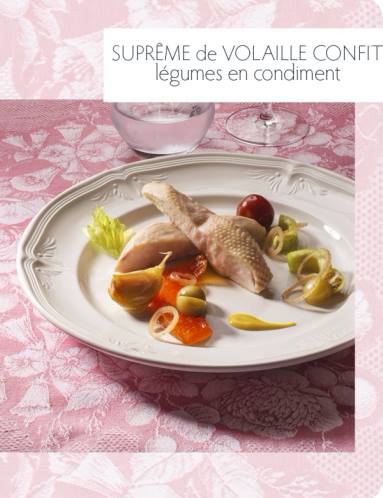 Suprême de volaille confit, légumes en condiment