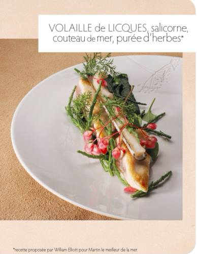 Volaille de Licques, salicorne, couteau de mer, purée d'herbes