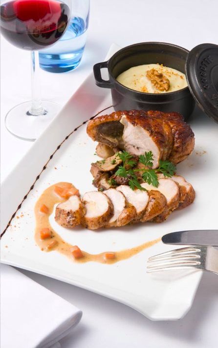Pintade aux cèpes, purée pommes de terre