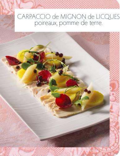 Carpaccio de mignon de Licques, poireaux, pomme de terre