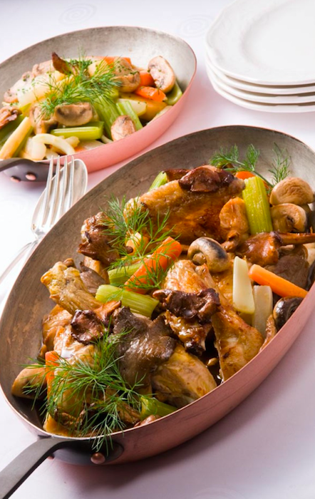 Poulet jaune rôti, potée légumes d’hiver